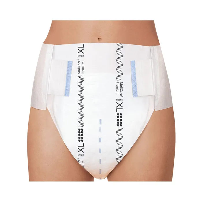 White incontinence pants with brand logo on a white background