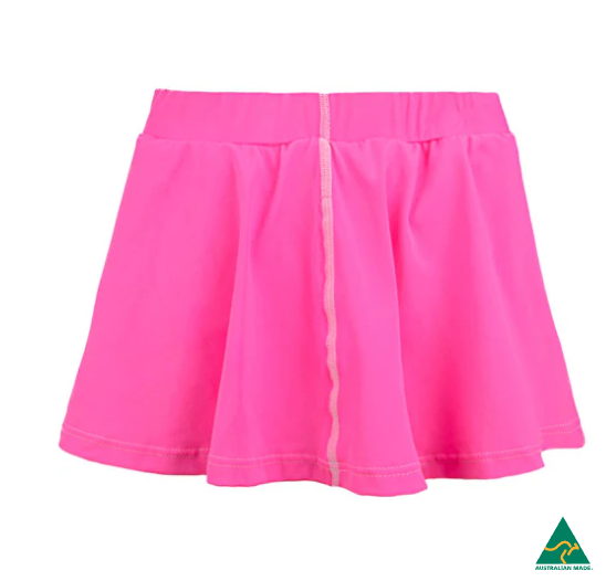 Pink skirt on a white background with a visible brand logo.